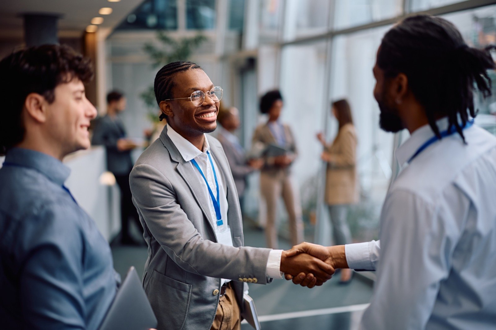 Healthcare executives meeting at an international industry event